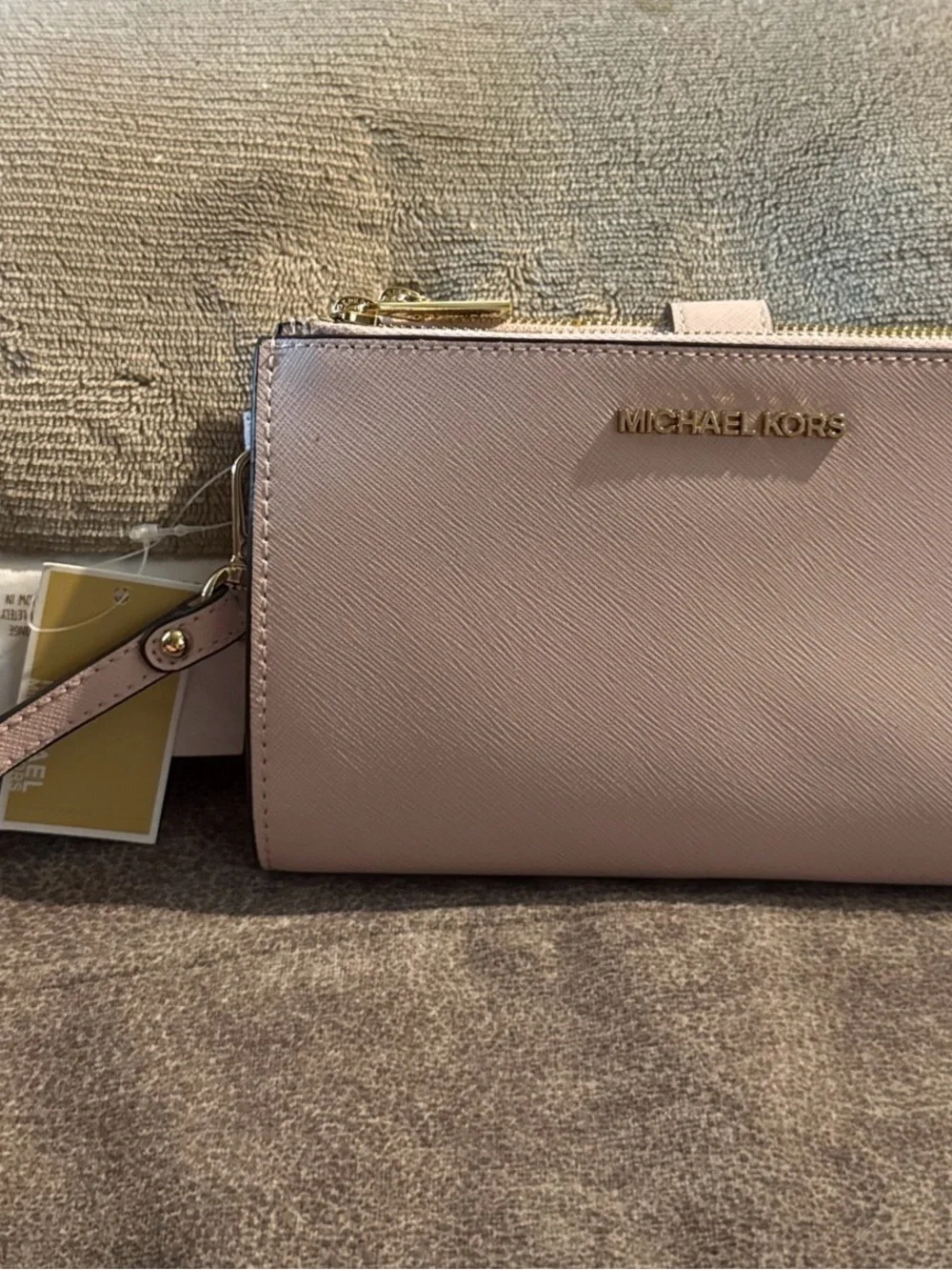 MICHAEL KORS Blush Pink Saffiano Leather Wristlet